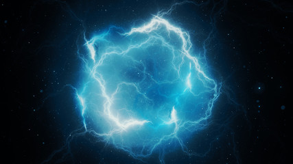 Wall Mural - blue glowing high energy lightning, computer generated abstract background,