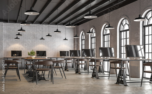 Industrial Loft Style Office With Arch Shape Window 3d