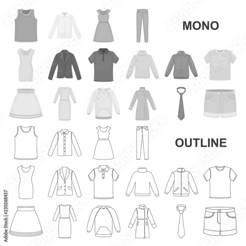 Fotomural Different kinds of clothes monochrom icons in set collection for design