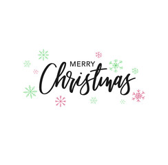 Wall Mural - merry christmas calligraphy vector text with hand drawn snowflakes over white background - illustrat