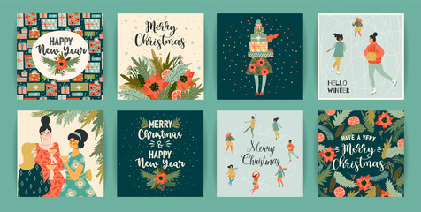 Wall Mural - Christmas and Happy New Year templates. Trendy retro style.