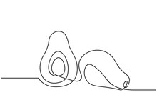 Continuous One Line Drawing. Vegetables Two Avocado. Vector Illustration