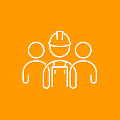 Builder line concept. Construction worker icon on yellow background