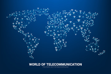 Poster - Vector Polygon line connect mobile data and wi-fi icon signage shape the world map. Concept for world telecommunication.