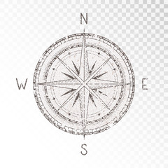 vector illustration with a vintage textured compass or wind rose and grunge texture elements on tran