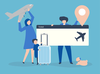 Sticker - Characters of people holding travel icons illustration