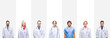 © Krakenimages.com - Collage of professional doctors over stripes isolated background with a happy and cool smile on face. Lucky person.