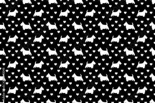 Fotomural A seamless pattern of Scottish Terriers and hearts