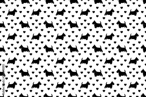 Fotografía A seamless pattern of Scottish Terriers and hearts