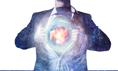 Wall Mural - Super businessman and space in his chest