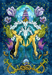 fish or pisces. zodiac sign, hand drawn fantasy graphic illustration. occult mystic drawing with hor