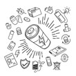 Battery element icon doodle was drawn by hand on the tablet. Vector illustration.