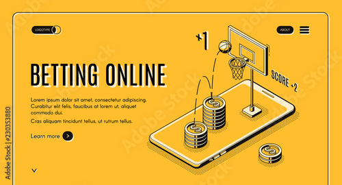 Cuadros en Lienzo Betting on sports online line art, isometric vector web banner or website template