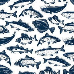  Sea and ocean fishes seamless pattern background