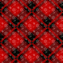White Snowflakes Seamless With Red Tartan Pattern. Winter White Snow And Plaid Holidays Collection. Vector Illustration. Eps10