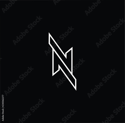 Initial Letter N Nn Minimalist Art Logo White Color On Black