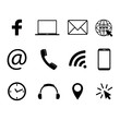 Collection of communication symbols. Contact, e-mail, mobile phone, message, social media, wireless technology icons. Vector illustration