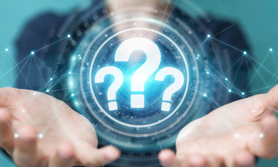 Fototapete - Businesswoman using question marks digital interface 3D rendering