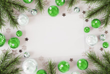 Christmas Card Mockup With Green Baubles 3D Rendering
