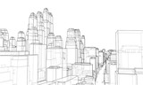Fototapeta Miasto - Wire-frame City, Blueprint Style. Vector