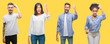 © Krakenimages.com - Collage of group people, women and men over colorful yellow isolated background angry and mad raising fist frustrated and furious while shouting with anger. Rage and aggressive concept.