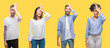 © Krakenimages.com - Collage of group people, women and men over colorful yellow isolated background surprised with hand on head for mistake, remember error. Forgot, bad memory concept.