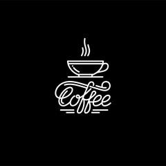 Canvas Print - Coffee outline emblem white background. Vector illustration