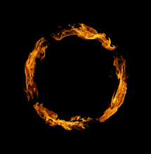 Circle Of Fire Flame On Black Background