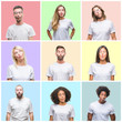 © Krakenimages.com - Collage of group people, women and men over colorful isolated background making fish face with lips, crazy and comical gesture. Funny expression.