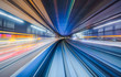 Leinwandbild Motiv Motion blur of train moving inside tunnel in Tokyo, Japan