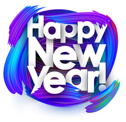 Wall Mural - Happy new year festive background with blue brush strokes.