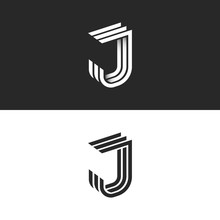 Logo J Letter In Isometric Font Initial Monogram, Black And White 3d Geometric Parallel Lines Shape With Shadow Gradient. Creative Modern JJJ Perspective Emblem Typography Design Element.