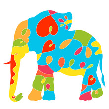 Blue Elephant With A Beautiful Romantic Rainbow Pattern