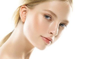 healthy skin woman blonde white skin makeup beauty female model closeup