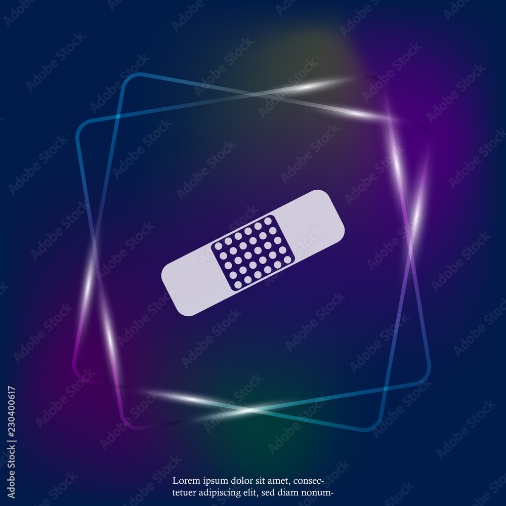 Vector neon light icon of bactericidal protective plaster. First aid ...