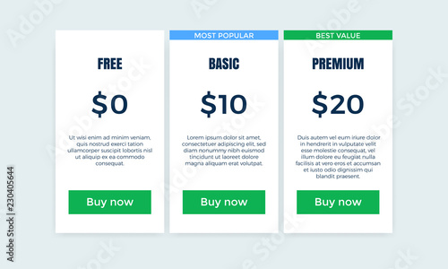Price Table Plan Or Product Subscription Design Template Vector Price Plan Options Free Basic And Premium In Column Web Banners Stock Vektorgrafik Adobe Stock