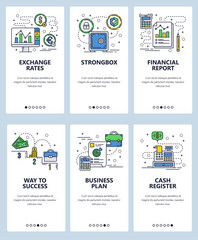 Poster - vector web site linear art onboarding screens template. finance, money and currency exchange rate. b