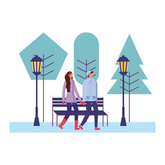 Poster - couple together in the park winter season