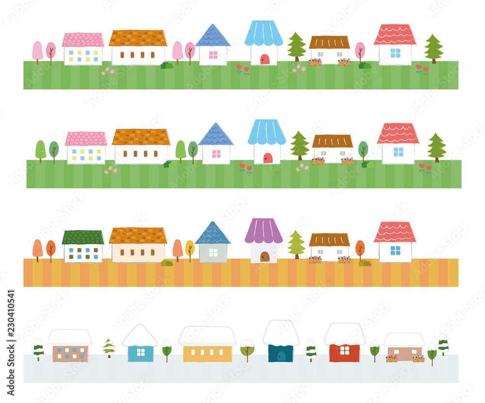 家のライン素材 春夏秋冬 Wall Mural Wallpaper Murals はしもとあやね えな屋