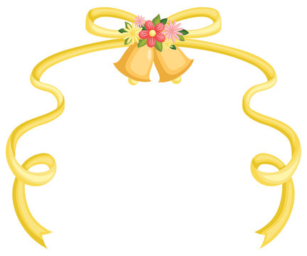 a wedding bell with a yellow ribbon attached