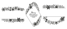 Black Snowflake Frame Set, White Background, Christmas Design Collection. Vector Illustration, Merry Xmas Flake Framework