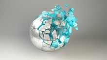 3D Rendered Broken Sphere With Turquoise Inside