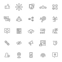 Set Of Social Media Influencer Related Icon With Simple Outline And Editable Stroke
