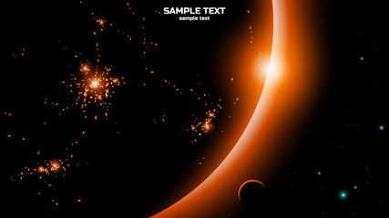 city lights seen from space on dark planet, vector illustration background
