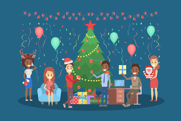 Wall Mural - People have fun on the office christmas party