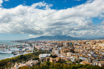 Wall Mural - Panoramic and aerial view of Malaga in a beautiful spring day, Spain