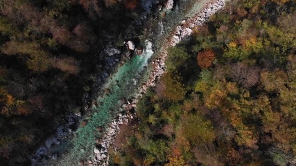 Sticker - Top down aerial view of Soca river in Slovenia at autumn