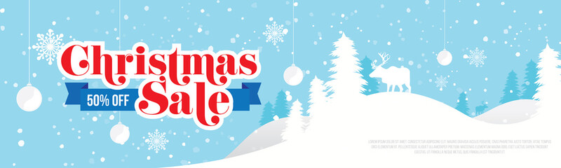 Christmas Sale, Offer Banner Header Design Background Template with 50% Discount Tag