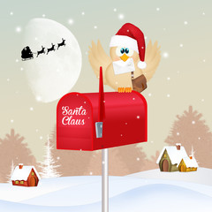 Sticker - illustration of bird with Christmas mail