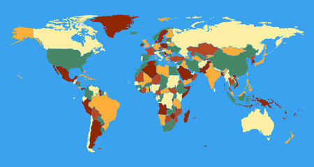  Political World Map vector illustration. Colorful complete with all countries